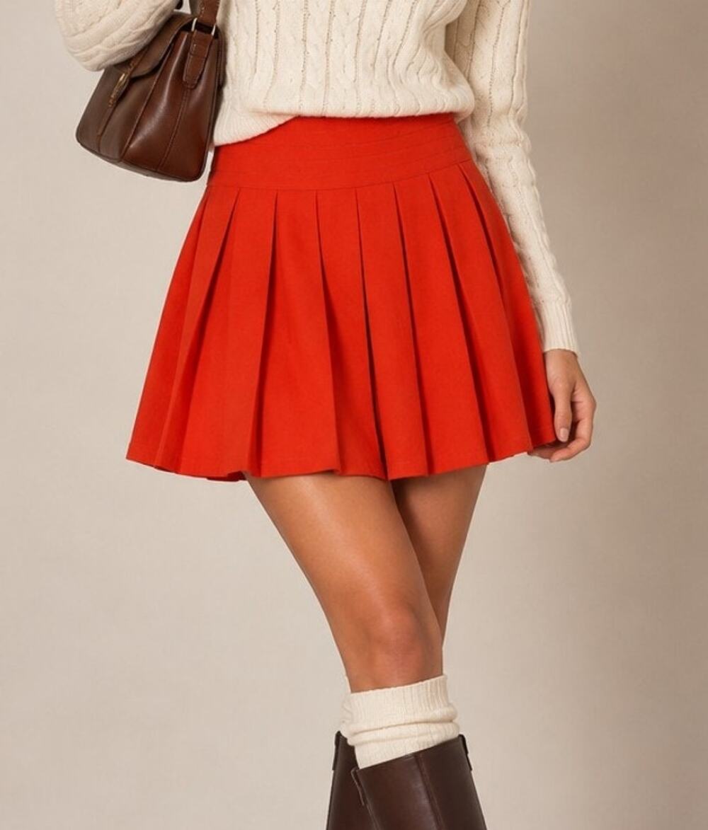 Vintage Womens Pleated Mini Skirt Size S Orange Preppy Fall Academia School Girl